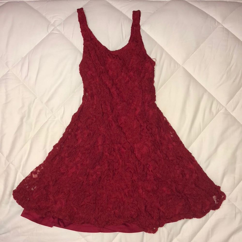 Lace Maroon/Red Skater Dress